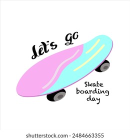 Go Skateboarding Day banner with a skateboard isolated illustration. Vector illustration