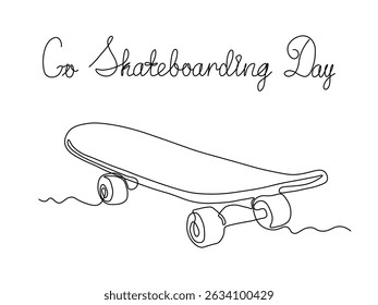 Go skateboarding day.Abstract Skateboard. continuous single line art hand drawing sketch logo