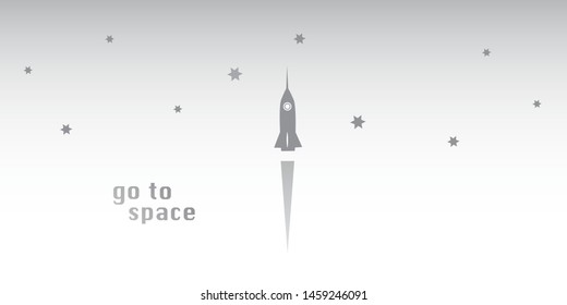 Go to Space - Grey Minimal Rocket Take Off Concept, Vector Design