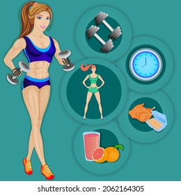 Go in for sports, maintain a healthy lifestyle and enjoy every moment, colored vector illustration