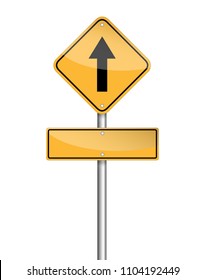 go straight ahead sign and empty sign for text on traffic pole on white background