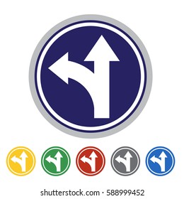 Go straight on or turn left icon set.Vector illustration
