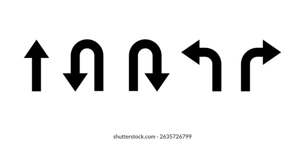 Go straight, one way only, U turn, left and right arrow direction icon