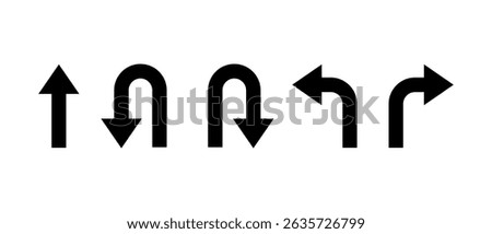 Go straight, one way only, U turn, left and right arrow direction icon