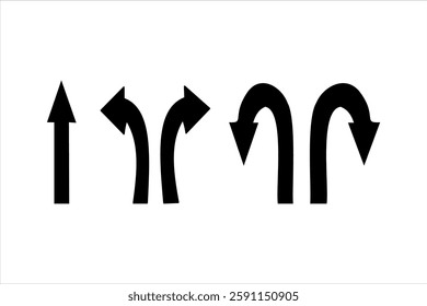 Go Straight One Way U Turn Left Right Black Arrow Traffic Sign Icons Vector
