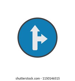 Go straight or right flat icon, vector sign, colorful pictogram isolated on white. traffic sign symbol, logo illustration. Flat style design