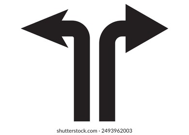 Go Straight This Way One Way Only U Turn Left and Right Black Arrow Sign Direction Icon Set. Vector Image.