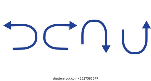 Ir recto de esta manera Solo U Gire a la izquierda y derecha Flecha negra Signo Dirección Conjunto de iconos. Imagen de Vector. eps 10