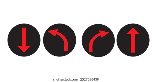 Go Straight This Way One Way Only U Turn Left and Right Blue and White Arrow Round Circle Traffic Sign Direction Icon Set. Vector Image eps 10