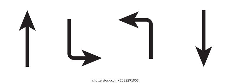  go straight this way one way only u turn left and right arrow direction sign, vector illustration isolated on a white background