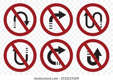 Ir Direto Desta Maneira Apenas U Vire À Esquerda E À Direita Sinal De Seta Preta Direção Conjunto De Ícones. Imagem vetorial. EPS 10.