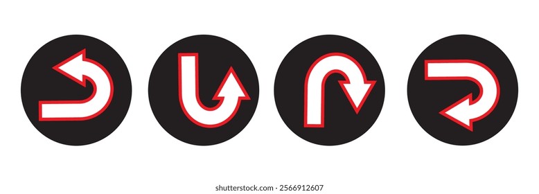 Go Straight This Way One Way Only U Turn Left and Right Blue and White Arrow Round Circle Traffic Sign Direction Icon Set. Vector Image.