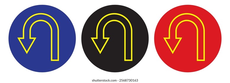 Go Straight This Way One Way Only U Turn Left and Right Black Arrow Sign Direction Icon Set. Vector Image.