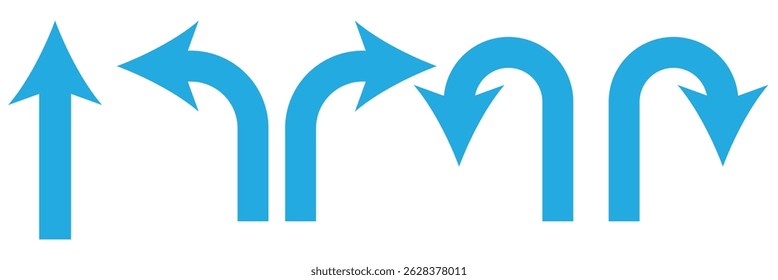 go straight this way one way only u turn left and right black arrow sign vector illustration. EPS 10.