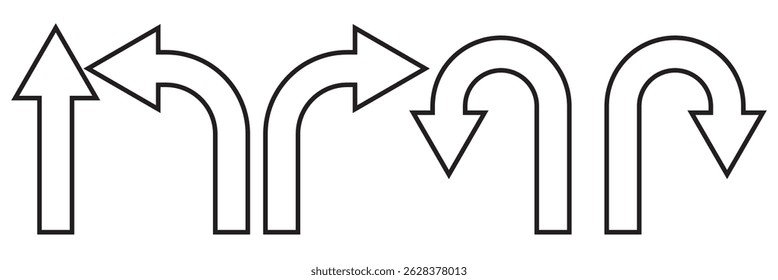 go straight this way one way only u turn left and right black arrow sign vector illustration. EPS 10.