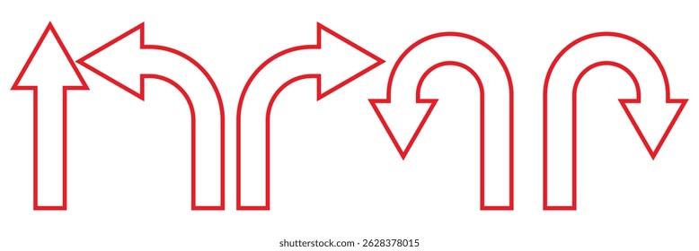 go straight this way one way only u turn left and right black arrow sign vector illustration. EPS 10.