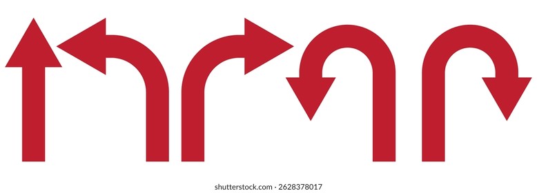 go straight this way one way only u turn left and right black arrow sign vector illustration. EPS 10.