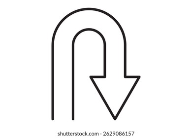 Go Straight This Way One Way Only U Turn Left and Right Blue and White Arrow Round Circle Traffic Sign Direction Icon Set. Only U Turn Black Arrow Sign Direction Icon Set. Vector Image. eps 10