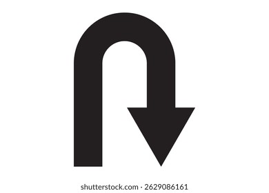 Go Straight This Way One Way Only U Turn Left and Right Blue and White Arrow Round Circle Traffic Sign Direction Icon Set. Only U Turn Black Arrow Sign Direction Icon Set. Vector Image. eps 10
