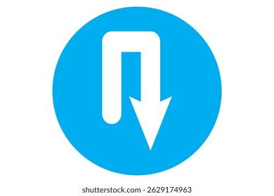 Go Straight This Way One Way Only U Turn Left and Right Red and White Arrow Round Circle Traffic Sign Direction Icon Set. Right U-turn ahead traffic sign road. Arrows Showing Road Traffic eps 10