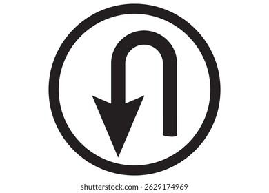 Go Straight This Way One Way Only U Turn Left and Right Red and White Arrow Round Circle Traffic Sign Direction Icon Set. Right U-turn ahead traffic sign road. Arrows Showing Road Traffic eps 10