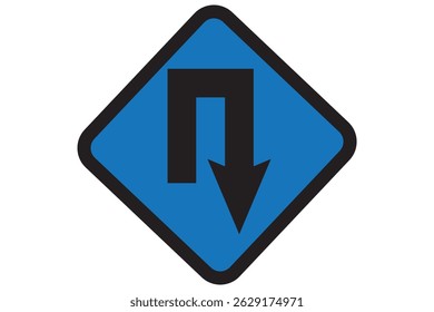 Go Straight This Way One Way Only U Turn Left and Right Red and White Arrow Round Circle Traffic Sign Direction Icon Set. Right U-turn ahead traffic sign road. Arrows Showing Road Traffic eps 10