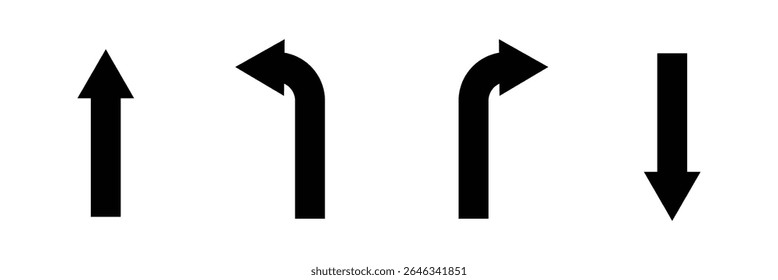 Go Straight This Way One Way Only U Turn Left and Right Blue and White Arrow Round Circle Traffic Sign Direction Icon Set. Vector Image. EPS 10 . Vector Illustration . 