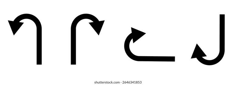 Go Straight This Way One Way Only U Turn Left and Right Blue and White Arrow Round Circle Traffic Sign Direction Icon Set. Vector Image. EPS 10 . Vector Illustration . 