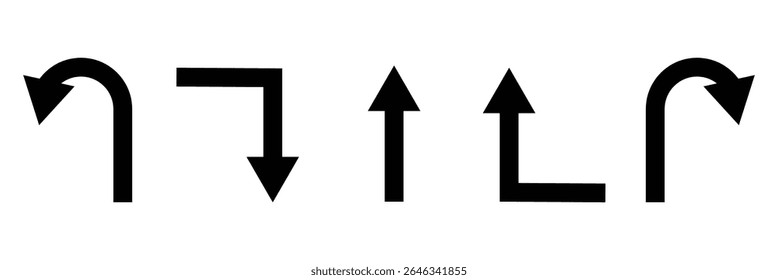Go Straight This Way One Way Only U Turn Left and Right Blue and White Arrow Round Circle Traffic Sign Direction Icon Set. Vector Image. EPS 10 . Vector Illustration . 
