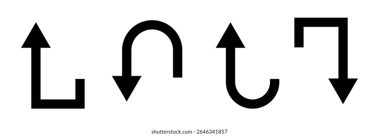Go Straight This Way One Way Only U Turn Left and Right Blue and White Arrow Round Circle Traffic Sign Direction Icon Set. Vector Image. EPS 10 . Vector Illustration . 