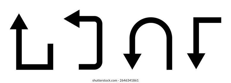Go Straight This Way One Way Only U Turn Left and Right Blue and White Arrow Round Circle Traffic Sign Direction Icon Set. Vector Image. EPS 10 . Vector Illustration . 