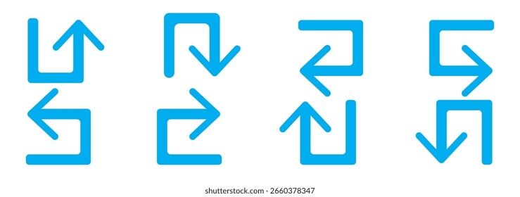 Ir recto de esta manera Solo U Gire a la izquierda y derecha Flecha negra Signo Dirección Conjunto de iconos. Imagen de Vector.