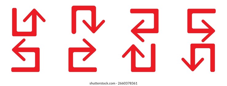 Ir recto de esta manera Solo U Gire a la izquierda y derecha Flecha en blanco y negro Círculo redondo Señal de tráfico Dirección Conjunto de iconos. Imagen de Vector. 