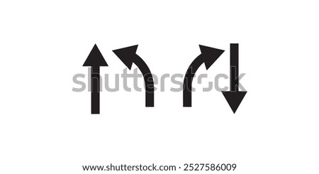 Go Straight This Way One Way Only U Turn Left and Right Black and White Arrow Round Circle Traffic Sign Direction Icon Set. Vector Image. eps 10