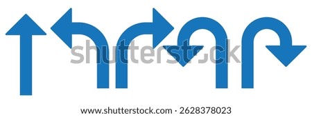 go straight this way one way only u turn left and right black arrow sign vector illustration. EPS 10.
