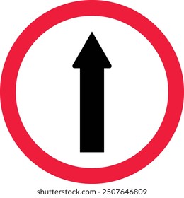 Symbol für geraden Straßenverkehr. Fahren Sie geradeaus. Verkehrszeichen. One Way Logo. flacher Stil.