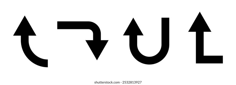 Go straight turn right, left, U turn. Arrow Sign Direction Icon Set. Vector illustrator.