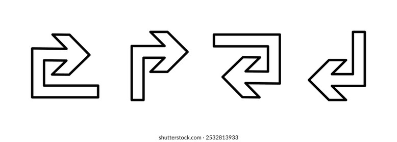 Go straight turn right, left, U turn. Arrow Sign Direction Icon Set. Vector illustrator.