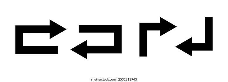Go straight turn right, left, U turn. Arrow Sign Direction Icon Set. Vector illustrator.
