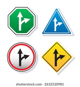 Go straight or turn right sign arrow board collection set vector illustration cartoon with flat style concept 