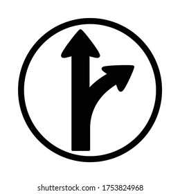 go straight or turn right signal, go straight sign, turn right icon, traffic sign vector