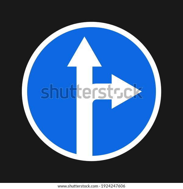Go straight or turn\
right signal, go straight sign, turn right icon.  Isolated traffic\
road symbol design.