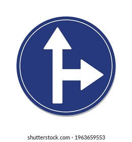 Go straight or turn right traffic sign. Isolate on white background label.