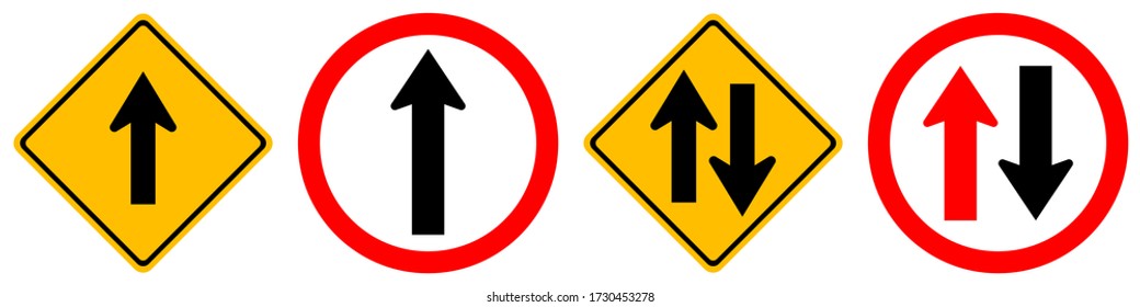 Ir recto y señalización del vector de tráfico de dos vías aislado en el fondo