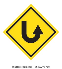 Go Straight, U turn, Right and Left, This Way, One Way, Only U Turn Black Arrow Sign Direction Icon Set. Vector Image.