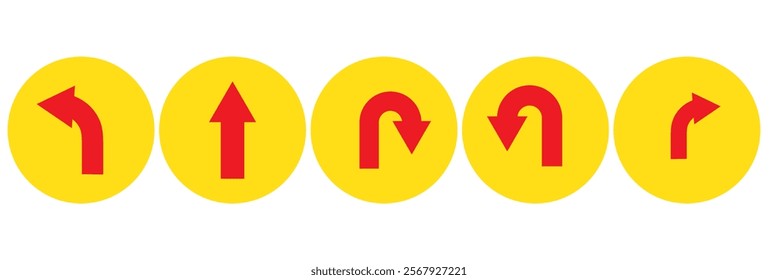 Go Straight, U turn, Right and Left, This Way, One Way, Only U Turn Black Arrow Sign Direction Icon Set. EPS 10.