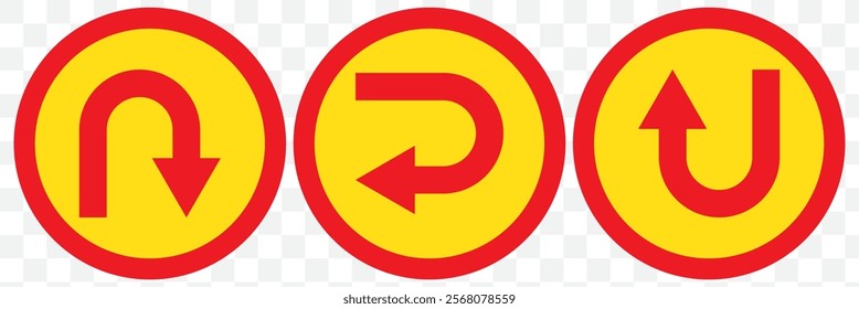 Go Straight, U turn, Right and Left, This Way, One Way, Only U Turn Black Arrow Sign Direction Icon Set. Vector Image. eps 10.