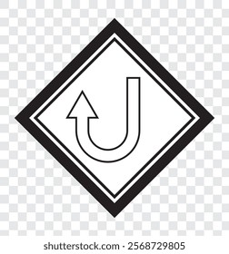 Go Straight, U turn, Right and Left, This Way, One Way, Only U Turn Black Arrow Sign Direction Icon Set. Vector Image.