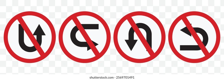 Go Straight, U turn, Right and Left, This Way, One Way, Only U Turn Black Arrow Sign Direction Icon Set. Vector Image. eps 10.