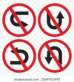 Go Straight, U turn, Right and Left, This Way, One Way, Only U Turn Black Arrow Sign Direction Icon Set. Vector Image. eps 10.